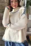  Big Softie Whipstitch Knit Jumper Ecru and Denim